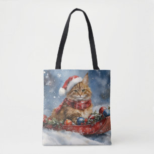 Bolsa Tote Maine Coon Cat em Sledge Deixe nevar Natal
