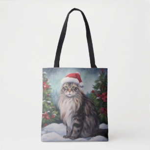 Bolsa Tote Maine Coon Cat no Natal da Neve