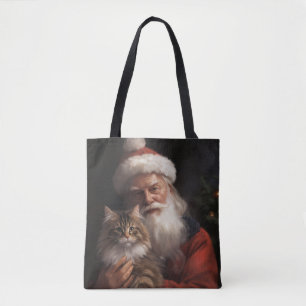 Bolsa Tote Maine Coon Com Papai Noel Festivo Natal