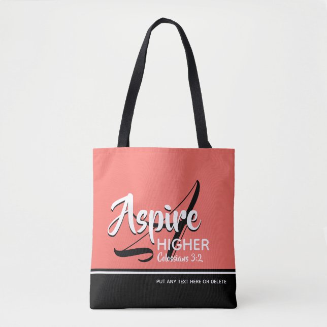Bolsa Tote MAIS ALTO ASPIRE Cristão Inspiracional CORAL (Frente)