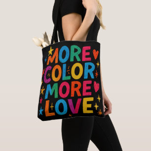 Bolsa Tote Mais Cor Mais Amor Tipografia Divertida Arco-íris