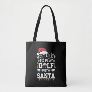 Bolsa Tote Mais Propenso a Jogar Golfe com o Papai Noel Famíl