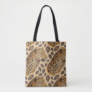 Bolsa Tote Majestoso Retrato de Leopardo Estampa de Animal Pa