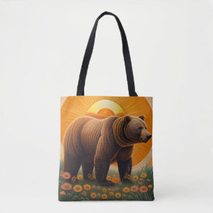 Bolsa Tote Majestoso Urso Pardo em Pé em um Campo