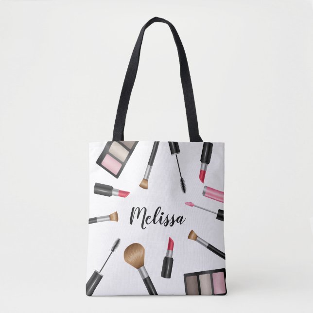 Bolsa Tote Makeup Mascara, Lipstick Etc. Com Nome Personaliza (Frente)
