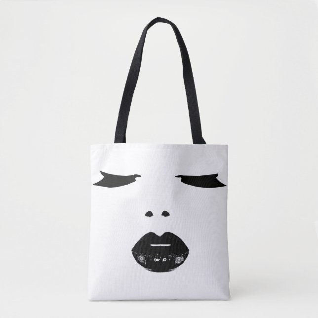 Bolsa Tote makeup pop art olhos lasca lábios de batom pretos (Frente)