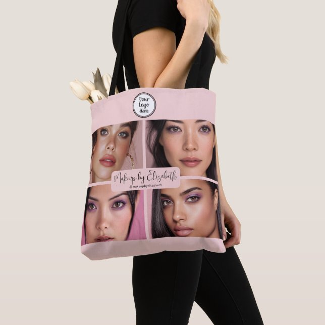Bolsa Tote Makeup Studio Blush Pink Script 4 Photo Your Logo (Close Up)