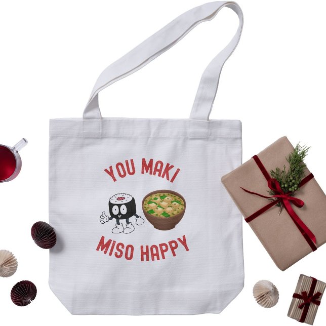 Bolsa Tote Maki Miso Feliz - Cute Sushi Pun (Criador carregado)