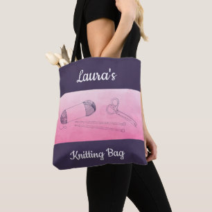 Bolsa Tote Mala de tricô, Personalizada, Púrpura e Rosa
