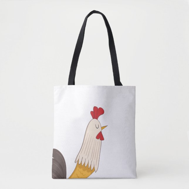 Bolsa Tote mala fofinha com ilustração de doodle de frango (Frente)
