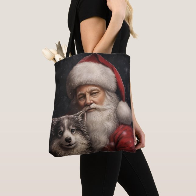 Bolsa Tote Malamute do Alasca com Natal do Papai Noel (Close Up)