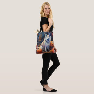 Bolsa Tote Malamute do Alasca de Halloween com Abóboras Assus