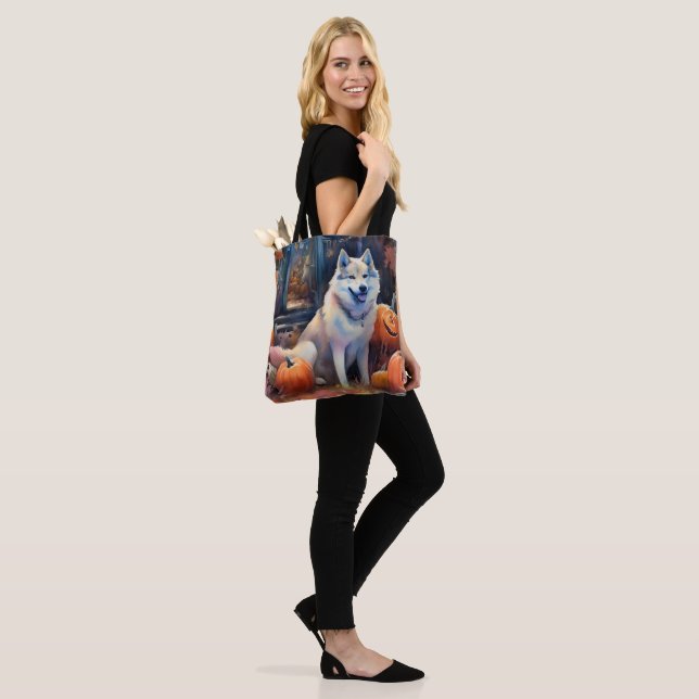 Bolsa Tote Malamute do Alasca de Halloween com Abóboras Assus (No(a) Modelo)