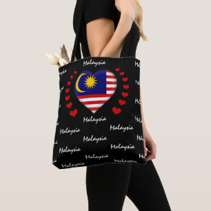 Bolsa Tote Malásia Flag & Heart, Malay Flag fashion /sport