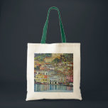 Bolsa Tote Malcesine no lago Garda por Gustav Klimt<br><div class="desc">Malcesine no lago Garda (1913), por Gustav Klimt, é uma pintura simbolista vitoriana da Era Art Nouveau de arte. Uma bela vista da cidade italiana de Malcesine, com edifícios e casas à beira do porto. As casas e barcos lançam um reflexo na água calma. Vocês podem ver as paredes do...</div>
