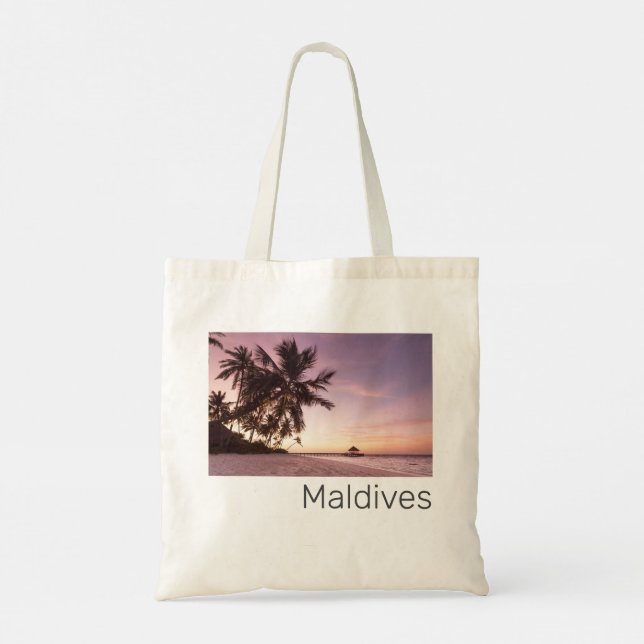 Bolsa Tote Maldivas Ocean Indian Beach Sunset Island Souvenir (Verso)