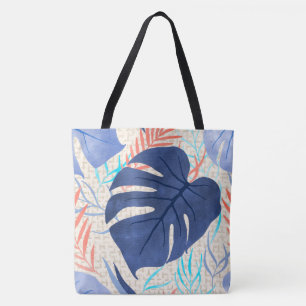 Bolsa Tote Maleah Monstera Tropical Havaiana - Azul