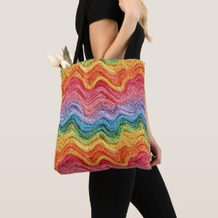 Bolsa Tote Malha Boho Listrada Colorida, Vibrações Aconchegan