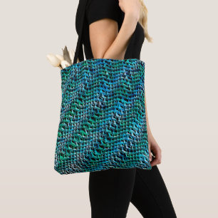 Bolsa Tote Malha do saco rochosa torcida e ondulada, ciano es