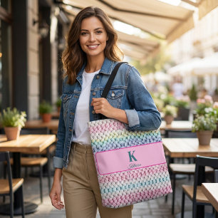 Bolsa Tote Malha Grossa Pastel Monograma Nome Personalizado