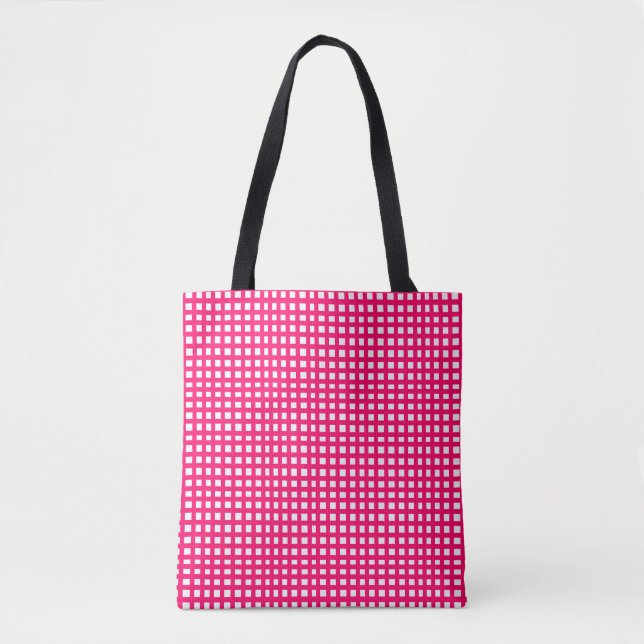 Bolsa Tote Malha quadrada rosa (Frente)