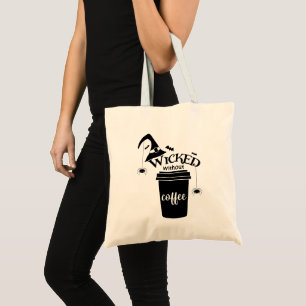 Bolsa Tote Maligna Sem Café Fofa Bruxa Preta Engraçada Chapéu