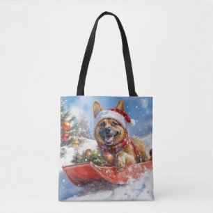 Bolsa Tote Malinois Belga em Trenó Deixe Nevar Natal