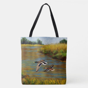 Bolsa Tote Mallard Ducks Voando Sobre Pond