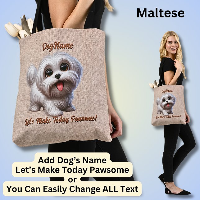 Bolsa Tote Maltês - Add Dog's Name, Change Text (Criador carregado)
