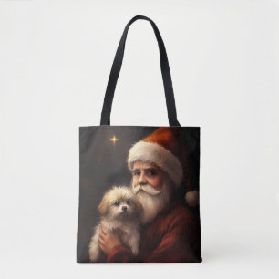 Bolsa Tote Maltês com Papai Noel Natal Festivo