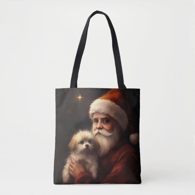 Bolsa Tote Maltês com Papai Noel Natal Festivo (Frente)