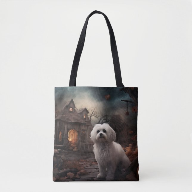 Bolsa Tote Maltês de Halloween Assustador (Frente)