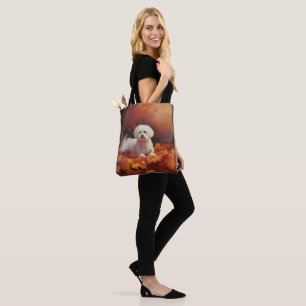 Bolsa Tote Maltês nas Folhas do outono caem inspiração