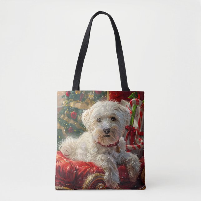 Bolsa Tote Maltês - Natal Festivo (Frente)