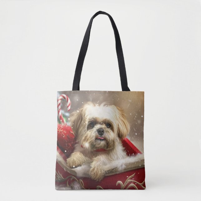 Bolsa Tote Malti Tzu Cão Natal Festivo (Frente)