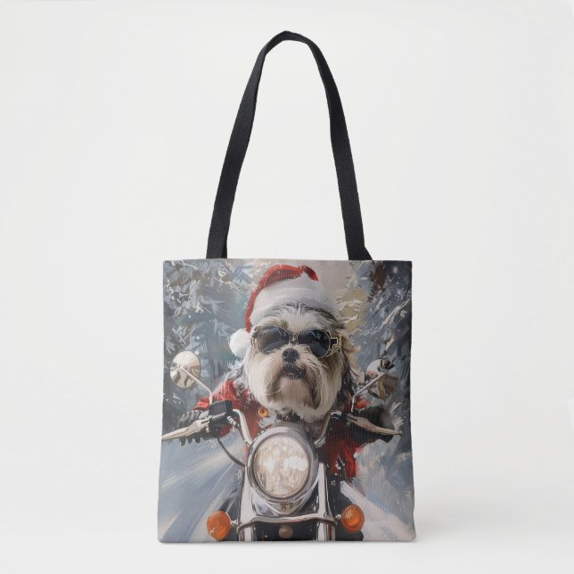 Bolsa Tote Malti Tzu Dog Roda Moto Natal (Frente)