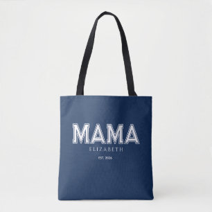Bolsa Tote Mama Azul Marinho da Moda com Nome e Ano de Fundaç
