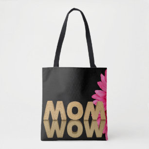 Bolsa Tote mamã da palavra e wow com margarida