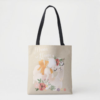 Bolsa Tote Mama Llama com bebê lama e saco de flores