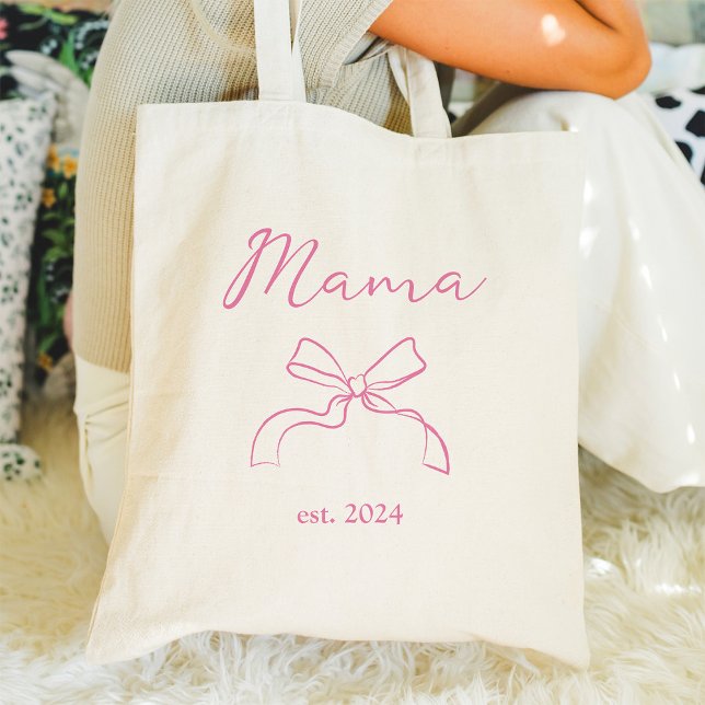 Bolsa Tote Mamãe | Arco e Script Rosa Coquette (Criador carregado)