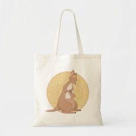 Bolsa Tote Mamãe de canguru e bebê em padrão amarelo