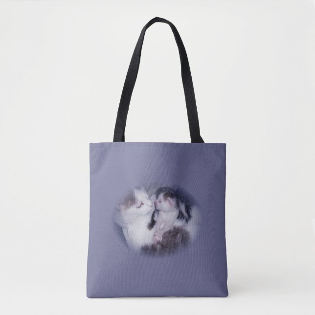 Bolsa Tote Mamãe e seu gatinho cinza branco tabby (Frente)