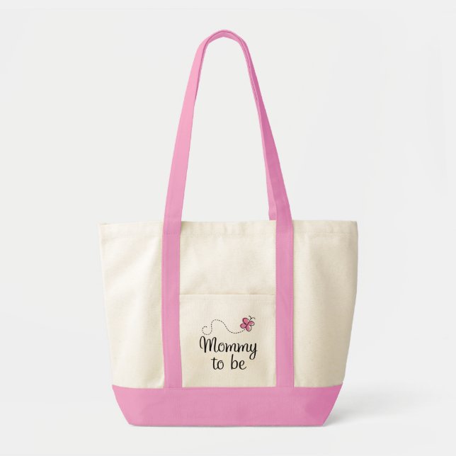 Bolsa Tote Mamãe Para Ser Presente De Borboleta Rosa (Frente)