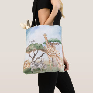 Bolsa Tote Mamães de aquarelas e animais bebês africanos