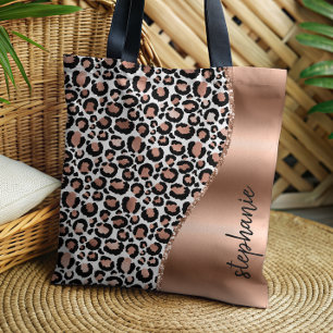Bolsa Tote Manchas de Leopardo Glam Rosa Dourado Metálico Nom