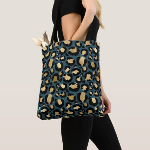 Bolsa Tote Manchas de Leopardo Luxuosas Azul Escuro Glam Selv
