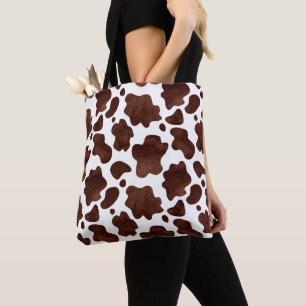 Bolsa Tote Manchas de Vaca Padrão Castanho e Impressão de Ani