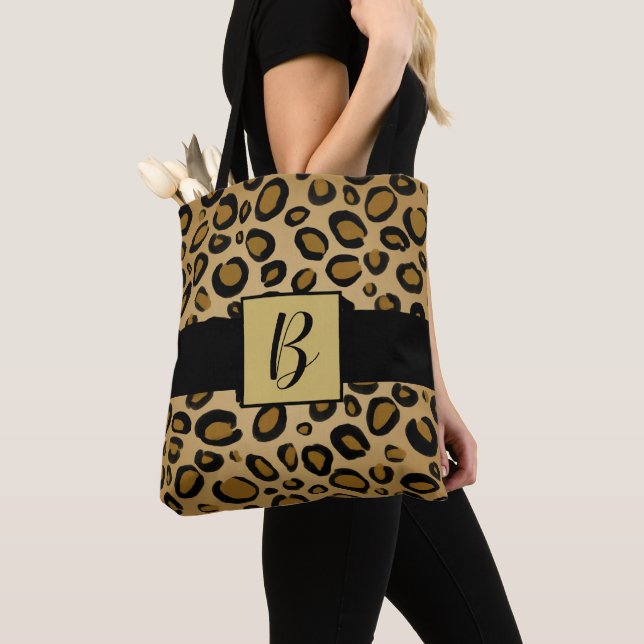 Bolsa Tote Manchas Estampadas de Guepardo Bege Dourado Bege C (Close Up)
