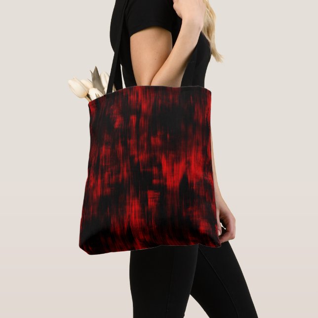 Bolsa Tote Manchas ranhuras em vermelho vivo e preto (Close Up)