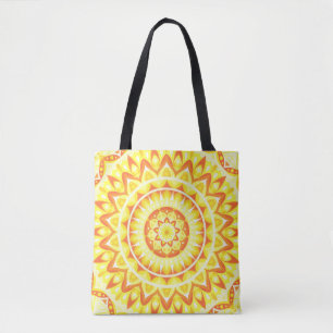 Bolsa Tote Mandala Amarela Brilho Boho Compras Vibrante Feliz